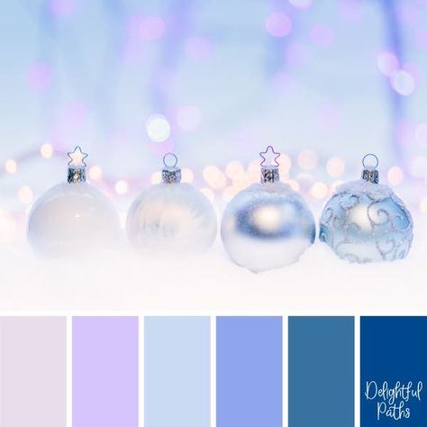 christmas color palette - Silver Christmas Baubles DelightfulPaths.com Purple Christmas Palette, Snowflake Color Palette, Snowman Color Palette, Christmas Lights Color Palette, Christmas Color Pallettes, Winter Wonderland Color Palette, Winter Color Palate, Blue Christmas Color Palette, Christmas Pallete Color