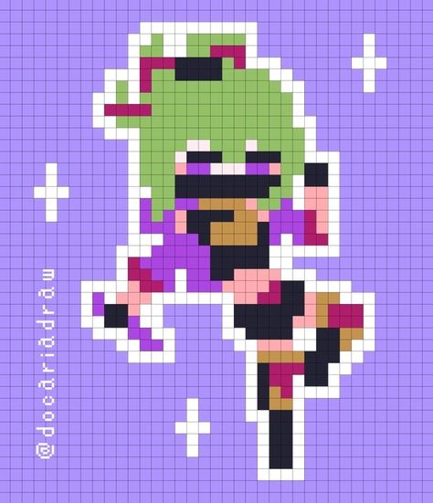 Pixel Art Pattern Genshin, Genshin Impact Perler Beads, Pixel Art Genshin, Genshin Pixel Art, Genshin Perler, Genshin Impact Pixel Art, Kuki Shinobu, Pixel Characters, Easy Pixel Art