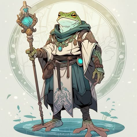 Grippli Pathfinder, Dnd Frog Character, Traveling Merchant Character Design, Bullywug Dnd, Dnd Frog, Grung Dnd, Frog Character Design, Frog Warrior, Fantasy Frog