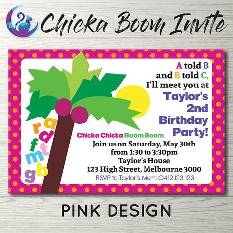 Chicka Chicka Boom Boom Birthday Party, Chicka Chicka Boom Boom Birthday, Chicka Chicka Boom Boom Party, Chicka Chicka 123, Abc Party, 2nd Birthday Party For Girl, School Card, Chicka Chicka Boom Boom, 5th Birthday Party Ideas