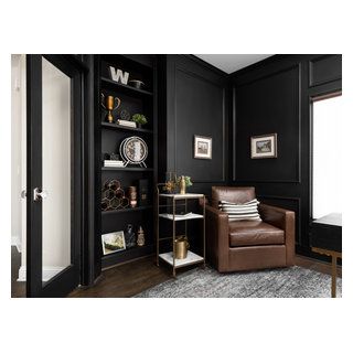 River Run - Transitional - Home Office - Chicago - by Esslinger Design Company | Houzz Wainscoting Office, Transitional Home Office, Black Wainscoting, Office Contemporary, Contemporary Home Office, Office Pictures, Decor Storage, Saint Esprit, Transitional House