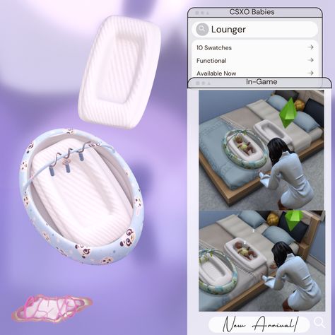 CeceSims XO — Baby Lounger 🍼 Sims 4 Infant Functional Toys, Sims 4 Cc Newborn Crib, Sims4 Newborn Cc, Sims 4 Cc Newborn Bassinet, Sims 4 Newborn Crib, Sims 4 Cribs Functional, Sims 4 Bassinet, Sims 4 Christmas Loading Screen, Sims 4 Cc Infant Furniture Functional