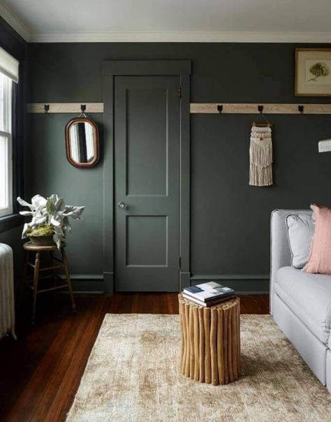 Green Painted Rooms, Wall Pantry Ideas, Bedroom Ideas Wall, Green Interior Paint, Green Bedroom Paint, Dark Romantic Bedroom, Wall Pantry, Green Wall Color, Office Paint Colors