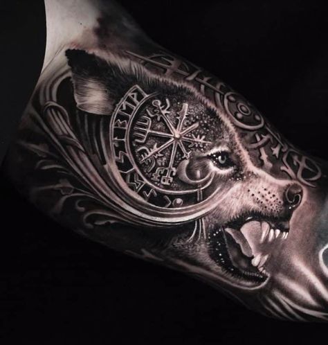 The Viking Wolf: 30+ Fenrir Tattoo Ideas Wolf Tattoo Meaning, Fenrir Tattoo, Viking Warrior Tattoos, Norse Mythology Tattoo, Valkyrie Tattoo, Viking Tattoo Sleeve, Viking Wolf, Wolf Tattoo Sleeve, Warrior Tattoos