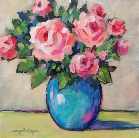 Vase Painting, 수채화 그림, Daily Painting, Flower Art Painting, Rose Painting, Fine Art Gallery, Abstract Flowers, Art Plastique, Daily Art