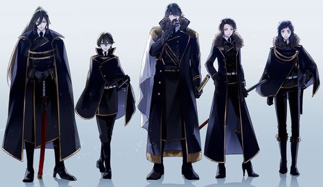 Touken Ranbu: Shinsengumi swords Academy Uniforms, Anime Military, Character Design Male, Military Uniform, Anime Couples Drawings, Fantasy Clothing, Character Outfits, Anime Outfits, Fantasy Character Design