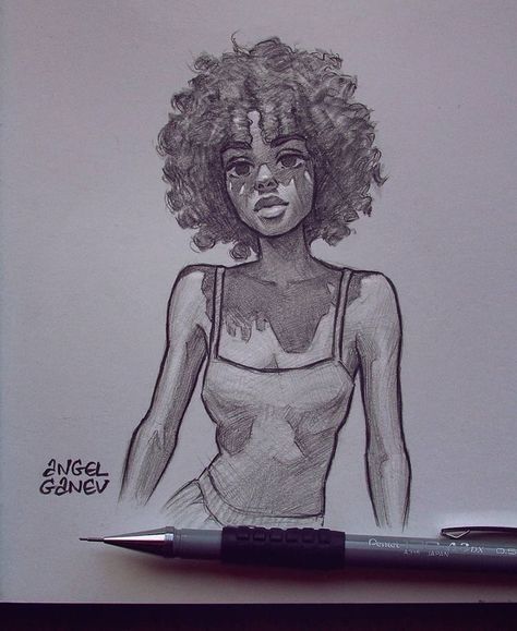 Figure Pencil Sketch, Angel Ganev, Time Drawing, Girl Drawing Sketches, Do It Again, Arte Inspo, Pencil Art Drawings, Afro Art, Thanks So Much