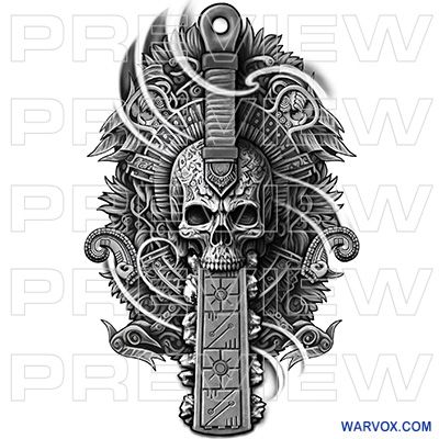 Mayan Skull Tattoo Design, Aztec Totem Tattoo, Mayan Skull Tattoo, Aztec Skull Tattoo Design, Aztec Warrior Tattoo Sleeve, Aztec Tribe Tattoo, Aztec Tattoo Designs Warriors, Aztec Forearm Tattoo For Men, Mayan Tattoos Men