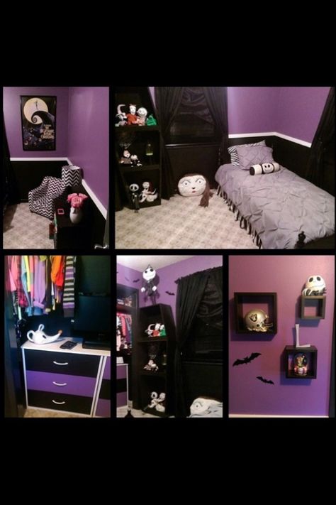 Tim burton bedroom. Nightmare Before Christmas Bedroom, Christmas Bedroom Decor, Nightmare Before Christmas Decorations, Gothic Bedroom, Kids Room Paint, Christmas Decorations Bedroom, Christmas Room Decor, Christmas Bedroom, Christmas Room