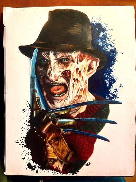 Freddy Krueger Tattoo Design, Freddy Krueger Drawing, Freddy Krueger Tattoo, Pencil Tattoo, Horror Tattoo, Horror Icons, Big Easy, Freddy Krueger, Color Pencil Drawing