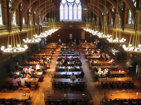 Harvard University Cafeteria Harvard Cafeteria, Boarding School Cafeteria, Doctoral Regalia, Caps And Gowns, University Cafeteria, Dark Academia School, Boarding School Aesthetic, Academic Aesthetic, Acting School