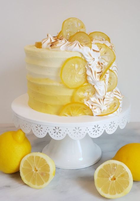 Lemon Meringue Cake – Basil and Buttercream Key Lime Pie Cake, Lemon Birthday Cakes, Lemon Meringue Cake, Lemon Meringue Cheesecake, Moist Lemon Cake, Meringue Pie Recipes, Meringue Cake, Happy Birthday Cake Images, Lemon Cake Recipe