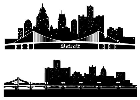 Detroit Skyline Vector Silhouettes Free Free Vector London Skyline Silhouette, Detroit City Skyline, Detroit Tattoo, Michigan Tattoos, Skyline Tattoo, Building Silhouette, Detroit Skyline, Woodworking Store, Building Icon