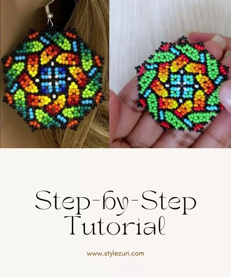 Huichol Beaded Tutorial: Create Stunning Earrings in 10 Easy Steps with Free Pattern - Style Zuri Huichol Beading Pattern, Huichol Beading Tutorials, Huichol Pattern Tutorials, Huichol Pattern, Miyuki Pattern, Bead Jewelry Patterns, Beautiful Beaded Earring, Bead Weaving Tutorials, Seed Bead Jewelry Patterns