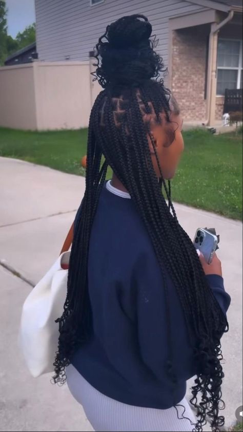 Braids W Curly Ends, Big Box Braids Hairstyles, Feed In Braids Hairstyles, Goddess Braids Hairstyles, Box Braids Hairstyles For Black Women, Cute Braided Hairstyles, Braided Cornrow Hairstyles, Cute Box Braids Hairstyles, Protective Hairstyles Braids