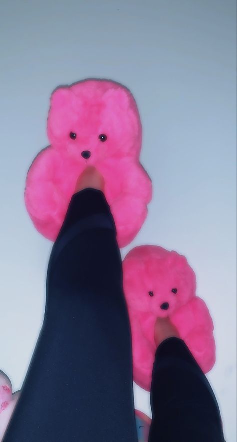 Purple Teddy Bear, Big Teddy Bear, Bear Slippers, School Style, Shoe Inspo, School Fashion, Hot Pink, Teddy Bear, Slippers