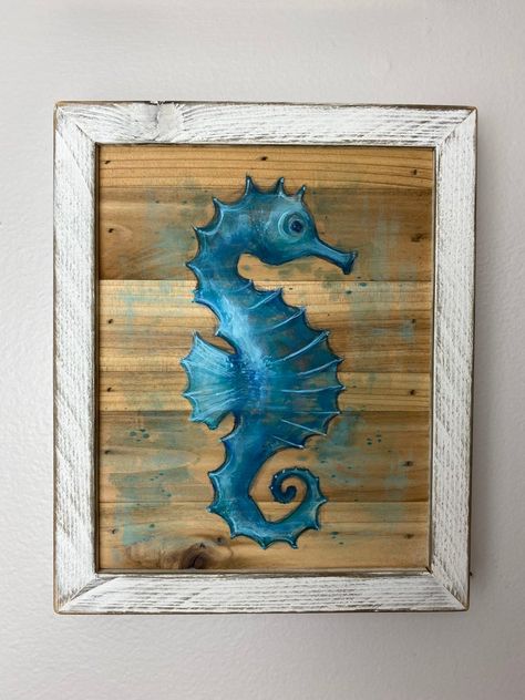 Seahorse Painting, Seahorse Ornament, Diy Outdoor Bar, Underwater Painting, Block Painting, Wall Art Beach, Art Beach, Diy Canvas Art Painting, Sand Dollar