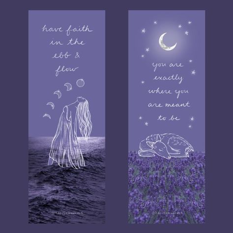 Double-sided bookmark of artworks "Ebb & Flow" and "Peaceful Fawn" ✧ Dreamy cosmic artwork with spiritual quotes ✧ Available on Etsy Deer In Nature, Moon Phase Astrology, Art Bookmarks, Moon Clouds, Self Healing Quotes, Age Of Aquarius, Emotional Awareness, Fluid Acrylic Painting, Celestial Art