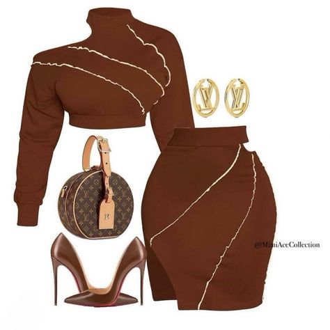 Two Piece Skirt Set. No Rips Or Tears. Never Worn. Crop Top Cutout High Waisted Skirt 85% Cotton 15% Polyester Brown Outfit Ideas, Worst Outfits, Stylish Summer Outfits, High Fashion Outfits, Brown Outfit, Classy Casual Outfits, Classy Casual, Dope Fashion, Fashion Hacks Clothes