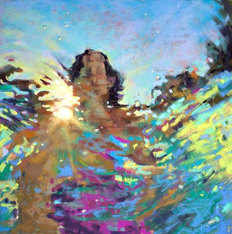 Under Water Looking Up, Water Pastel Art, Underwater Looking Up, Water Reflection Art, Distortion Art, Water Artists, Art Alevel, Underwater Painting, Underwater Art