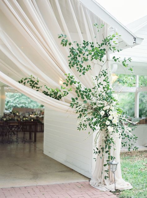 If you're the kind of bride who dreams of lush, organic florals, or of an utterly romantic gown to take your groom's breath away...this wedding is for you. Set it Kyle, Texas, it's an outdoor affair designed by Westcott Weddings and captured by Michelle Wedding Reception Entrance, Reception Entrance, Greenery Wedding Decor, Tent Decorations, Wedding Tent, Have Inspiration, Marquee Wedding, Tent Wedding, Botanical Wedding