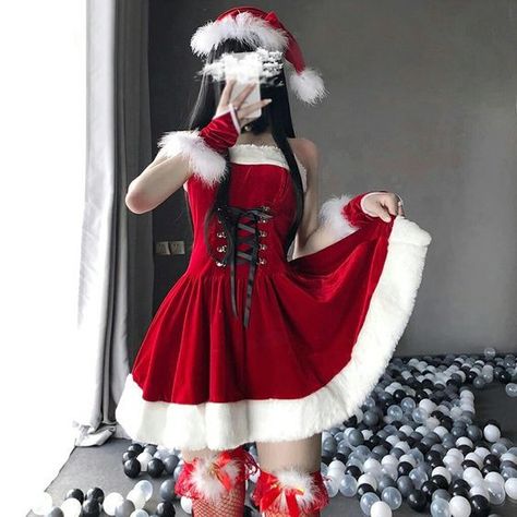 Outfits Nightclub, Striped Thigh High Socks, Christmas Lingerie, Santa Outfit, Maid Outfit, Ootd Summer, Maid Dress, Dress Gift, Tube Dress