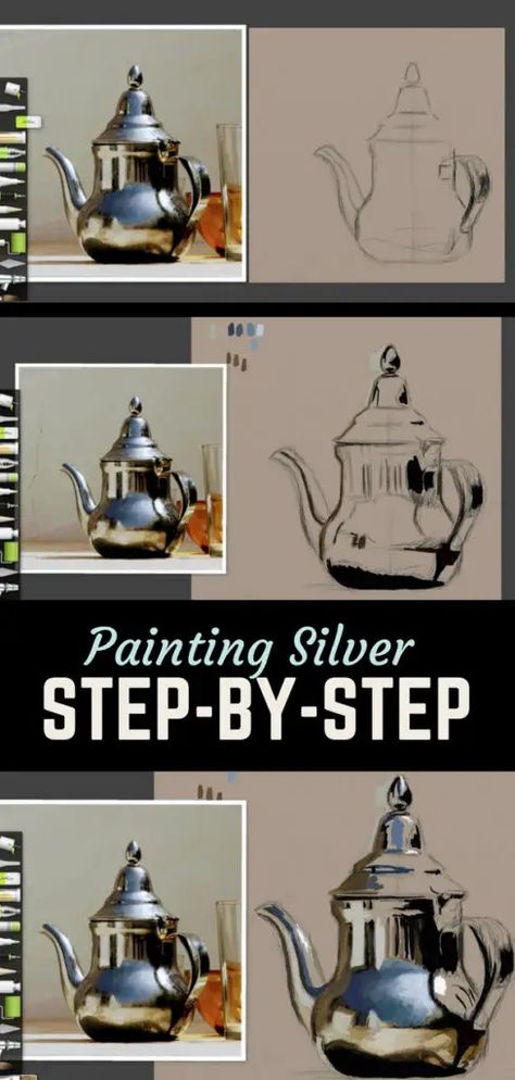 Objects Painting, Silver Objects, Tips For Painting, Oil Painting Tips, Acrylic Painting Lessons, Oil Painting Techniques, Acrylic Painting Tips, Digital Painting Tutorials, Step By Step Painting