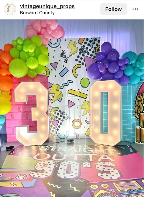 1990s Theme Party, 90s Backdrop, 90s Photo Booth, 30th Party, 90s Theme, Dirty 30, 90s Party, Backdrop Ideas, Balloon Backdrop