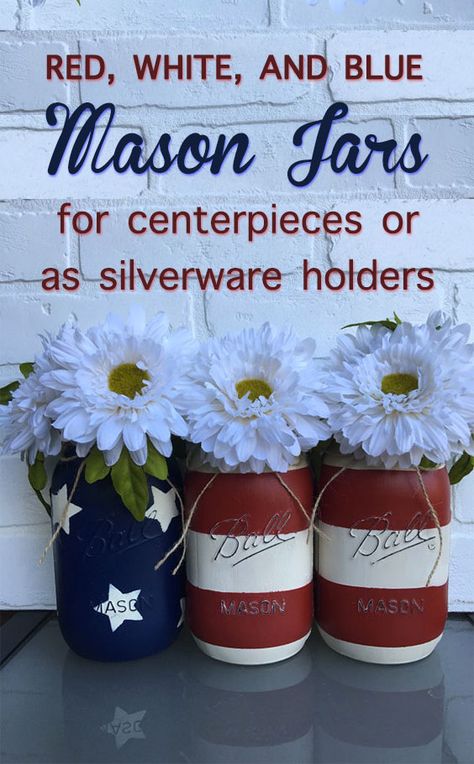 Patriotic Wedding, Jar Centerpieces, Blue Mason Jars, Military Wedding, Wine Bottle Diy Crafts, Closet Organization Diy, Wine Bottle Diy, Painted Jars, Mason Jar Lighting