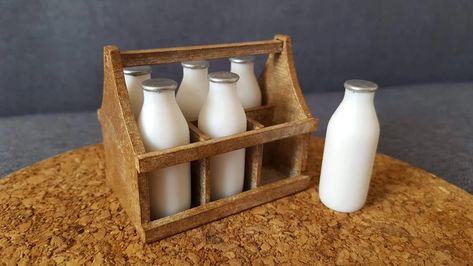 3D Printed Miniature Milk Holder and Bottles : 3 Steps (with Pictures) - Instructables Ender 3 Pro, Ender 3, Dry Sand, Fusion 360, When You Are Happy, Paper Glue, Brown Paint, Dry Brushing, Old Wood