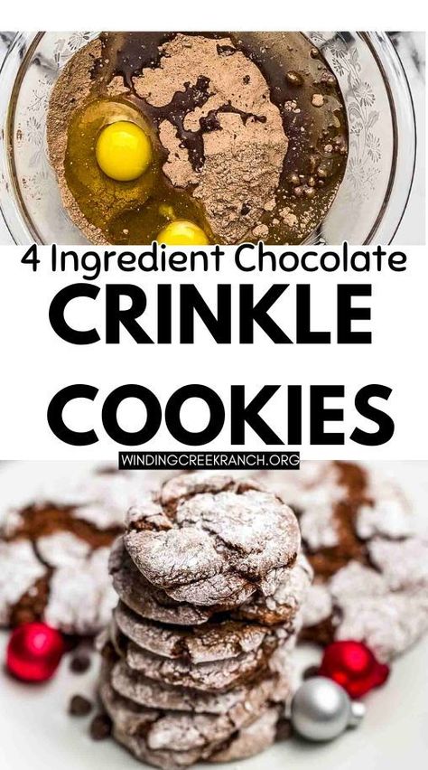 Make the easiest chocolate crinkle cookies with just 4 ingredients! Soft, fudgy, and perfectly crackled—these cookies are a holiday favorite or anytime treat. Crackle Cookies Recipe, Cake Mix Chocolate Crinkle Cookies, Chocolate Krinkle Cookies, Cake Mix Crinkle Cookies, Crinkle Cookies Cake Mix, Coal Cookies, Cookies With Cake Mix, Chocolate Crinkle Cookies Recipe, Crackle Cookies