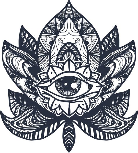 Eye Lotus Tattoo Free Vector Lotus Eyes, Lotus Throat Tattoo, Lotus And Eye Tattoo, Smoker Tattoos, Masculine Lotus Tattoo, Lotus Flower With Eye Tattoo, Lotus Tattoo Men, Gothic Lotus Tattoo, Lotus Vector Design