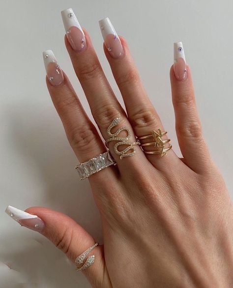 French Tip Nails Acrylic Long, Tip Nails Acrylic, French Tip Nails Acrylic, Prom Nails Acrylic, Nails Acrylic Long, Gold Wrap Ring, White Acrylic Nails, French Tip Acrylic Nails, Simple Acrylic Nails