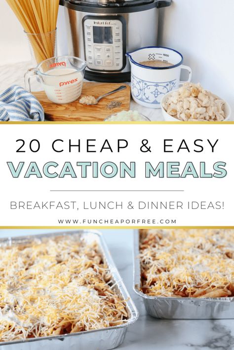 Family Vacation Meals, Beach Vacation Meals, Easy Vacation Meals, Beach Day Food, Vacation Meal Planning, Gray Headboard, Vacation Food, Cabin Trip, Road Trip Food