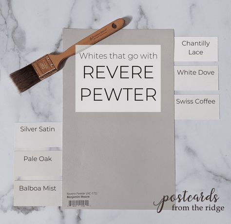 Pewter Wall Color, Revere Pewter Pale Oak, Revere Pewter Vanity Bathroom, Alabaster Sherwin Williams Vs Chantilly Lace, Bathroom Revere Pewter, Shade Lighter Than Revere Pewter, What Colors Go With Revere Pewter, Revere Pewter Benjamin Moore Bathroom, Organic Modern Bedroom Paint Colors