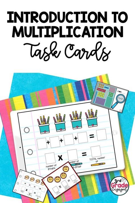 Introduce Multiplication, Introduction To Multiplication, Beginning Multiplication, 3rd Grade Multiplication, Multiplication Arrays, Multiplication Activities, Repeated Addition, Math Task Cards, Task Card