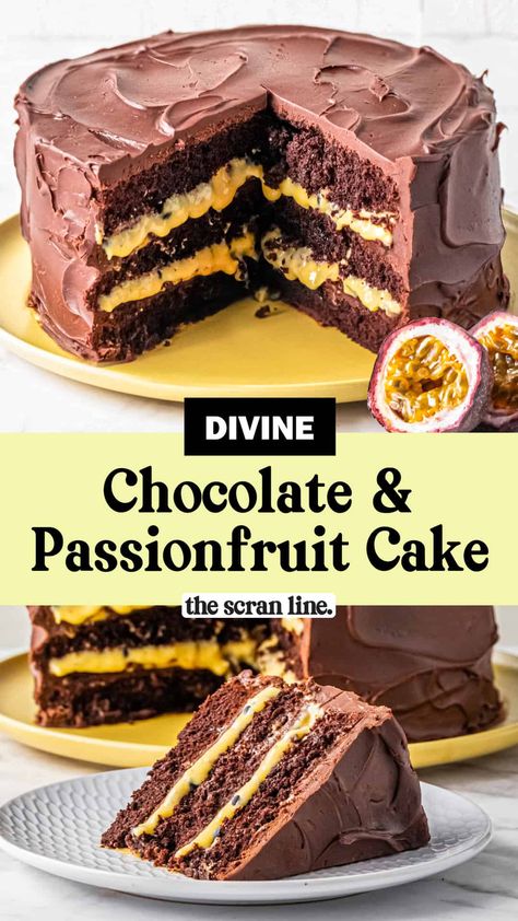 Passionfruit Cake Filling, Passionfruit Chocolate Cake, Chocolate Passion Fruit Cake, Passion Fruit Chocolate Cake, Chocolate Passionfruit Cake, Passionfruit Cake Decoration, Passionfruit Cake Recipe, Passionfruit Dessert, Passionfruit Cake