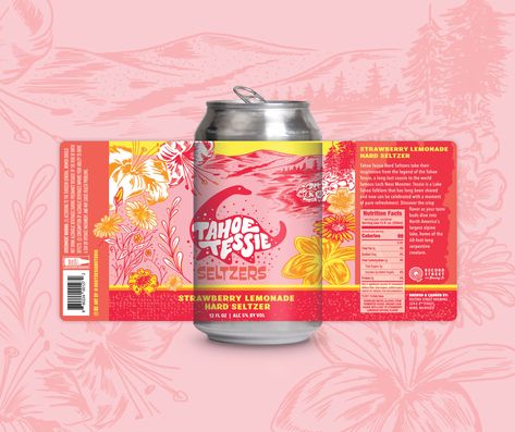 Beer Bottle Back Label Design, Alcoholic Drink Package Design, Non Alcoholic Drinks Packaging, Can Label Design Packaging, Funky Label Design, Beer Cans Design, Soda Can Label Design, Milkshake Packaging Design, Illustrative Packaging Design