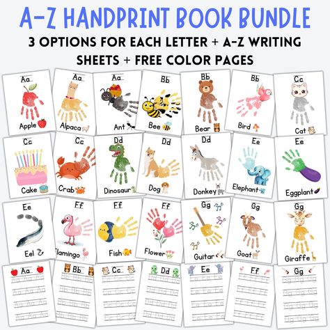 This Printable Handprint Alphabet Book,  My Handprint Alphabet Book, Handprint Alphabet Book Template, Preschool & Kindergarten Craft, DIY Animal Handprints, Classroom Printable, Kindergarten, ABC Writing Set, ABC Handprint Booklet, Alphabet Handprint Set, Handprint Art, Handprint Craft, Alphabet Hand Print Book, Alphabet Hand Prints, Alphabet Crafts for Toddlers, ABC Printable Book, ABC Print Book, Handprint Booklets For Kids, My Handprint Alphabet Book, ABC Paper With Baby Prints, Letter Art C Finger Print Abc, Handprint Alphabet Book, Alphabet Handprint Art, Handprint Alphabet, Abc Writing, Abc Printable, Kindergarten Craft, Printable Kindergarten, Fingerprint Art