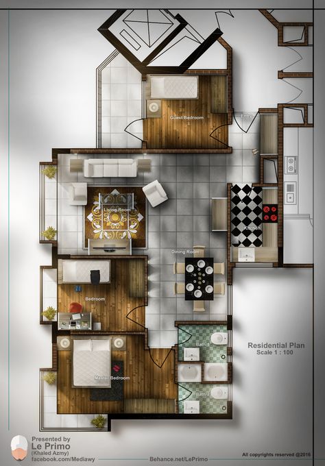 Plan Photoshop, Interior Architecture Sketch, Plan Rendering, Rendered Floor Plan, Interior Design Layout, Interior Design Renderings, Interior Design Plan, Interior Design Drawings, House Floor Design