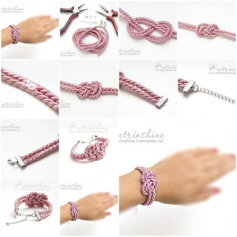 How to Make Bracelet with a Knot of Silk Cord Cord Bracelet Diy, Silk Cord Bracelet, Bracelet Knot, Knot Rope, Make Bracelet, Diy Leather Bracelet, Knots Diy, Diy Bracelets Easy, Couple Bracelets