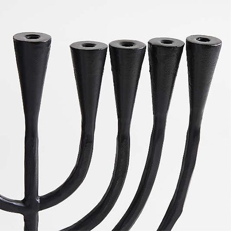 Modern Hanukkah Decorations: Tableware & Decor 2024 | Crate & Barrel Canada Glass Taper Candle Holders, Cast Iron Candle Holder, Menorah Candles, Iron Candle Holders, Hanukkah Decorations, Decor 2024, Holiday Tablescapes, Selling Candles, Iron Candle