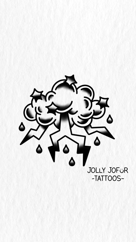 Storm Cloud Traditional Tattoo, Trad Clouds Tattoo, Cloud Storm Tattoo, Rainy Cloud Tattoo, Traditional Cloud Tattoo, Traditional Tattoo Clouds, Raincloud Tattoo, Rain Cloud Tattoos, Small Feather Tattoo