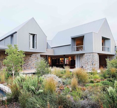 Better Building on Instagram: “The combination of corrugated iron and stone is stunning. Located in Stellenbosch, South Africa it was designed by Slee  Co Architects…” Funny Real Estate Quotes, Architecture Renovation, Funny Real Estate, Casa Exterior, Real Estate Quotes, Modern Houses, Architect House, Barn Style, Residential Architecture