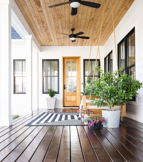 Plank and Pillow - DIY and Decorating a Modern Farmhouse Porch Flooring Ideas, Plank And Pillow, Composite Flooring, Porch Swing Bed, Porch Ceiling, Porch Area, Porch Flooring, Small Porches, Concrete Porch