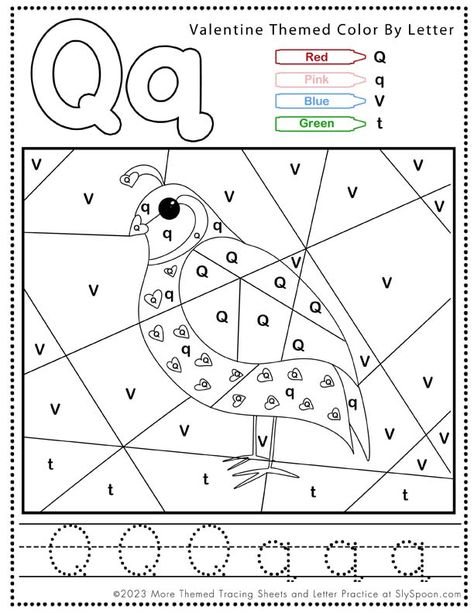 Letter Q Activities For Kindergarten, Q Is For Quail, Letter Q Crafts, Letter Q Worksheets, Color By Letter, Valentine Worksheets, Free Printable Letters, Teaching Toddlers, Letter Worksheets