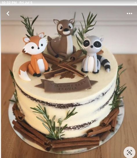 Fondant Woodland Animals, Gateau Baby Shower Garcon, Gökkuşaği Pasta, Woodland Theme Cake, Woodland Birthday Cake, Animal Baby Shower Cake, Woodland Cakes, Woodland Creatures Baby Shower, Woodland Animal Birthday