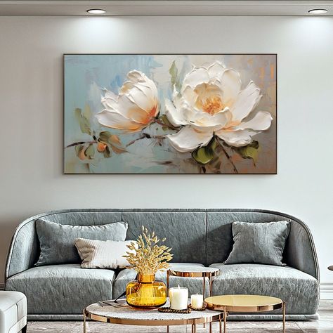 Buy Abstract Flower Oil Painting on Canvas, Large Wall Art Original White Floral Wall Art Custom Painting Boho Wall Decor Living Room Home Decor Online in India - Etsy Flower Oil Painting, Painting Living Room, Grand Art Mural, Abstract Floral Art, Soyut Sanat Tabloları, Minimalist Flowers, Abstract Minimalist, Custom Painting, Botanical Painting