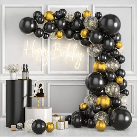 MaliazDecor - Etsy Vietnam Gold Balloon Garland, 16 Balloons, Black And Gold Balloons, 50th Birthday Party Decorations, Gold Confetti Balloons, Black Birthday, Pastel Balloons, Balloons Party, Garland Arch