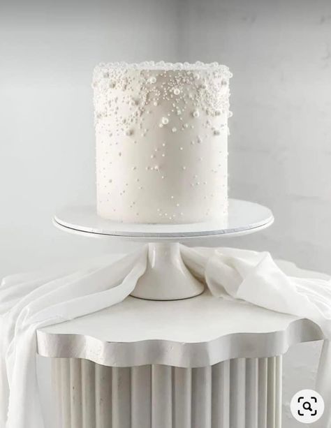 Single Tier Wedding Cake, Elegant Wedding Cake Toppers, Single Tier Cake, Pearl Cake, Wedding Cakes Elegant, 50th Cake, Creative Baking, Simple Cake Designs, Bento Cake